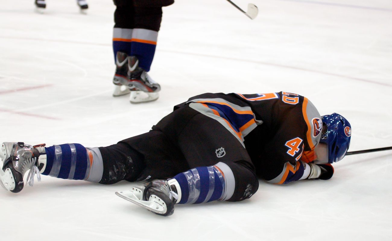 Andrew MacDonald, of the New York Islanders, injured in a game
