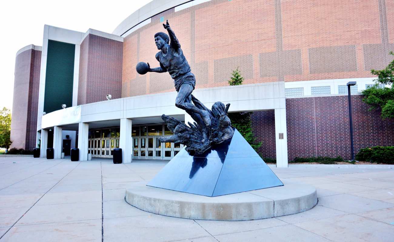 Statue of former basketball star Earvin Magic Johnson at Michigan State University