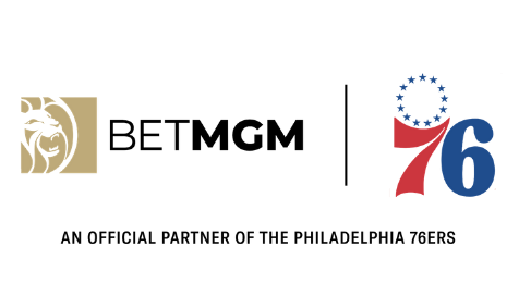 BetMGM logo next to the 76ers logo for the official partnership launch