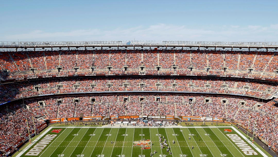 A general overall interior view of FirstEnergy Stadium during an NFL  football game between the Cleveland Browns and the New England Patriots,  Sunday, Oct. 16, 2022, in Cleveland. (AP Photo/Kirk Irwin Stock